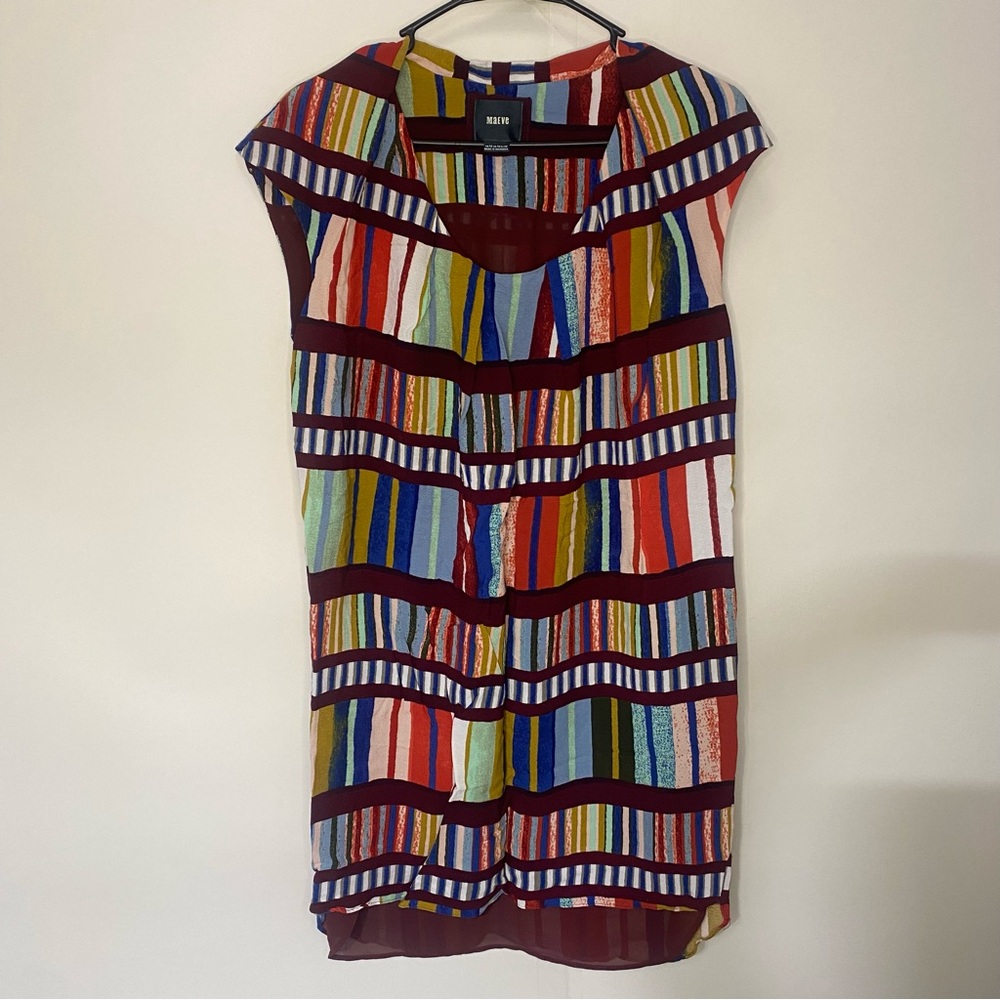 Maeve-Anthropologie Red and Yellow Sheath Au Revoir Dress Cap Midi